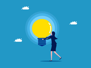 Increase knowledge. businesswoman holding a big light bulb. vector