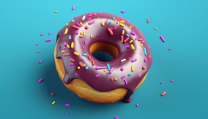 A mouth-watering doughnut sits on a plain background, perfectly fried with a colorful glaze