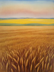 Obraz premium Wheat field landscape. AI generated illustration