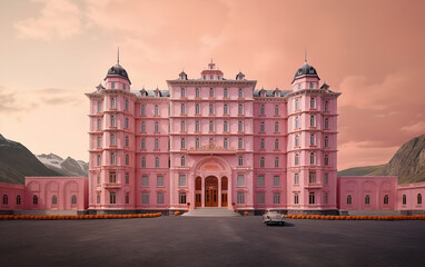 Pink Hotel Building,created with generative ai tecnology.