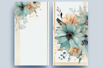 teal blue and rusty Floral Design: Multi-Purpose Template for Wedding Invitations, Business Cards, Thank You Notes, Flyer, Poster,Cover ...
