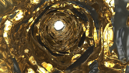 Gold tunnel Digital futuristic shinny corridor 3d render