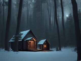 Una cabaña de madera aislada escondida entre el bosque