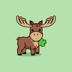 cartoon deer with clover character design element vector