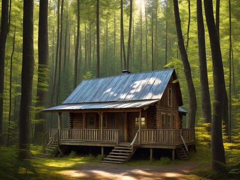 una casa de madera en mitad del bosque