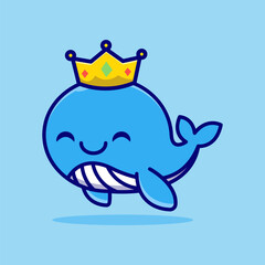 cute cartoon animals happy whales with crown design character vector 