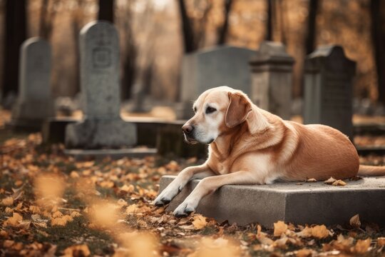 Dog grave alone autumn. Generate Ai