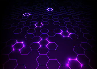 Obraz na płótnie Canvas Digital technology hexagon neon purple light line background