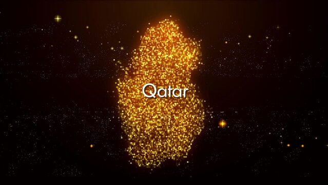 Abstract Motion Reveal Golden Orange Glowing Shiny Blurry Focus Stary Sparks Dots Mosaic Particles Qatar Map w.o. Label Text
