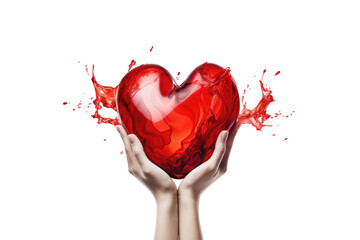 Broken red  heart in the hand. Love concept .isolated on transparent