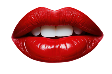 red lips isolated on transparent background. Kiss .