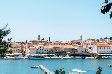 Embankment of the town of Rab, view from the sea. Croatia