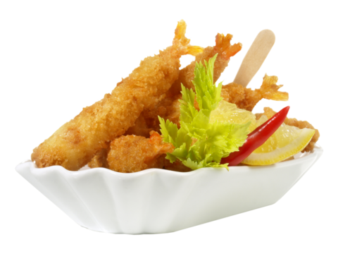 Fried Shrimps with Lemon - Transparent PNG Background