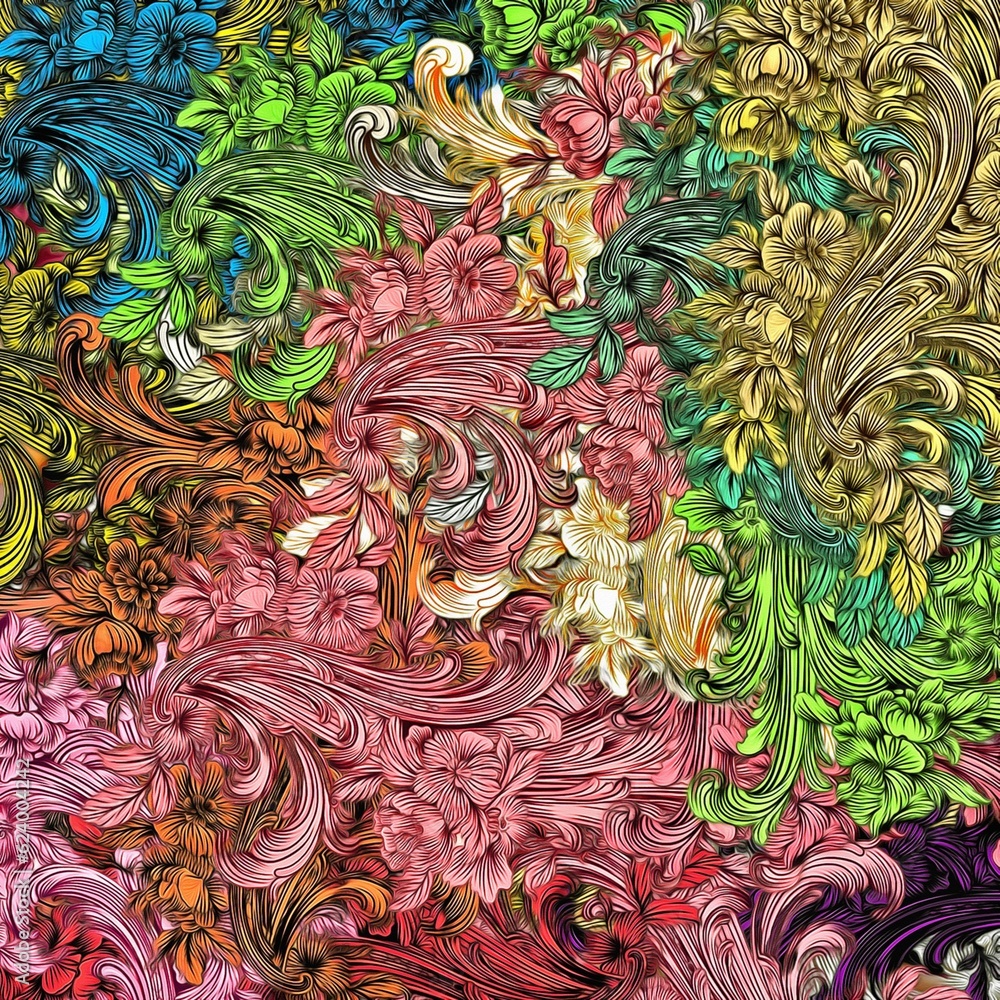 Aufkleber computer graphics of abstract floral psychedelic background stylization of colored chaotic stickers 