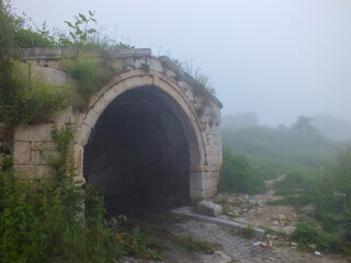 Fototapeta na wymiar Santa Ruins in foggy weather, Gumushane, Turkey