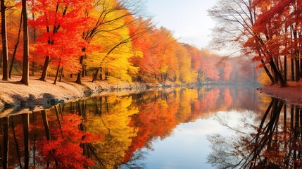 Fototapeta na wymiar Beautiful Autumn cartoon landscape illustrations,AI generated.