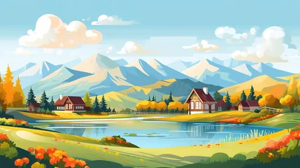 Keuken spatwand met foto Beautiful Autumn cartoon landscape illustrations,AI generated. © 娜 赵