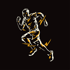 Fototapeta na wymiar A silhouette sport man running faster with a thunder slash around it