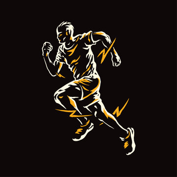 A silhouette sport man running faster  with a thunder slash around it