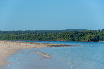 Small tropical island beach , Granito de Oro island, Coiba National Park, Panama, Central America -stock photo