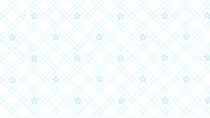 Diagonal blue checked pattern and flowers on the white background