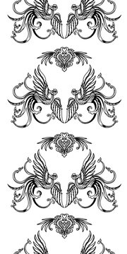 Peacock motif batik pattern in vector. The peacock motif is not colored yet.