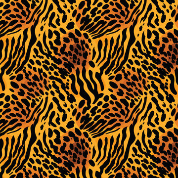 Wild Safari Animal Prints Seamless Pattern - Tiger Stripes and Cheetah Spots