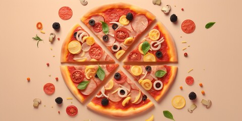 Pizza with ingredients top view.