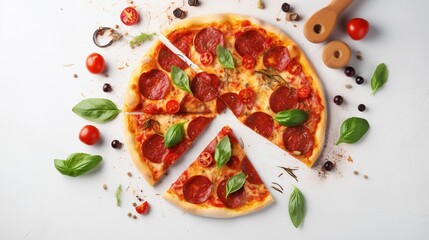 Pizza with ingredients top view.