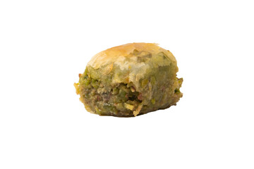 Turkish pistachio baklava isolated on white background.