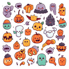 halloween element doodle icon set generative AI.