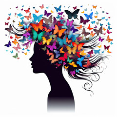 woman silhouette with butterflies