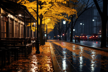 Autumn city landscape, orange golden foliage, fall wallpaper, AI Generated