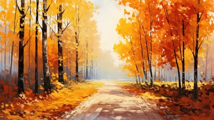 Naklejka na ściany i meble Beautiful Autumn cartoon landscape illustrations,AI generated. 