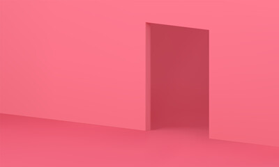 Pink 3d empty room indoor interior design rectangular gate in isometric wall realistic vector