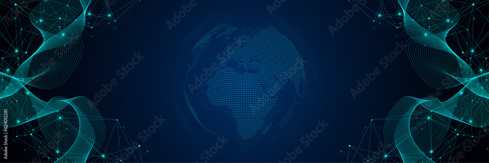 Poster Global network connection concept. Big data visualization. Social network communication in the global computer networks. Internet technology. Business. Science. Illustration