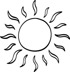 hand drawn abstract sun illustration isolated on white background.