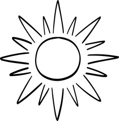 hand drawn abstract sun illustration isolated on white background.