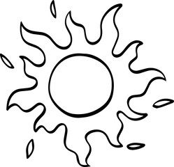 hand drawn abstract sun illustration isolated on white background.