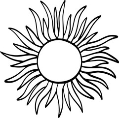 hand drawn abstract sun illustration isolated on white background.