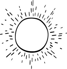 hand drawn abstract sun illustration isolated on white background.