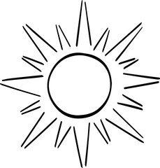 hand drawn abstract sun illustration isolated on white background.