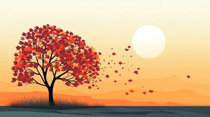Fototapeta na wymiar Beautiful Autumn cartoon landscape illustrations,AI generated. 