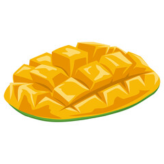 Fresh Mango Chopped Cubes Illustration Flat Design