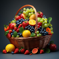 a basket of various fruits on a white