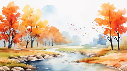 Beautiful Autumn cartoon landscape illustrations,AI generated.  