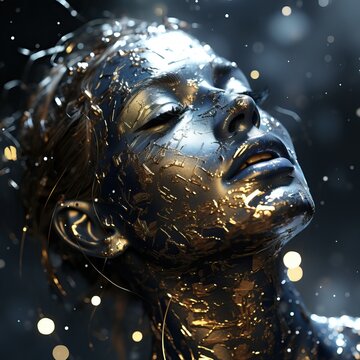 a woman with gold paint on her face. Generative AI Art.