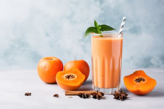 Persimmon, orange and ginger drink with yogurt, AI Generated