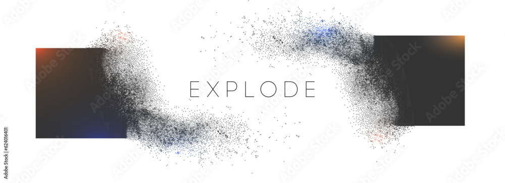 Wall mural square explosion with abstract burst. vector particles of black shape broken debris. 3d square energ