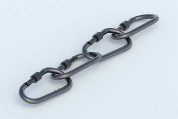 Chain made from carbines. Carabines for mountaineering. Accessory for extreme sports. Work on high altitude. 3d render